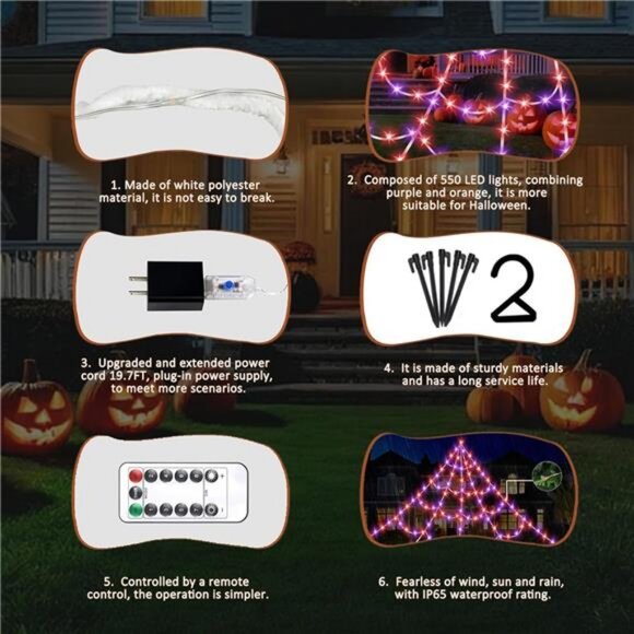 Halloween Spider Web Lights 550 LED Lighted Spider Web 16.4Ft Giant Halloween - Picture 3 of 7